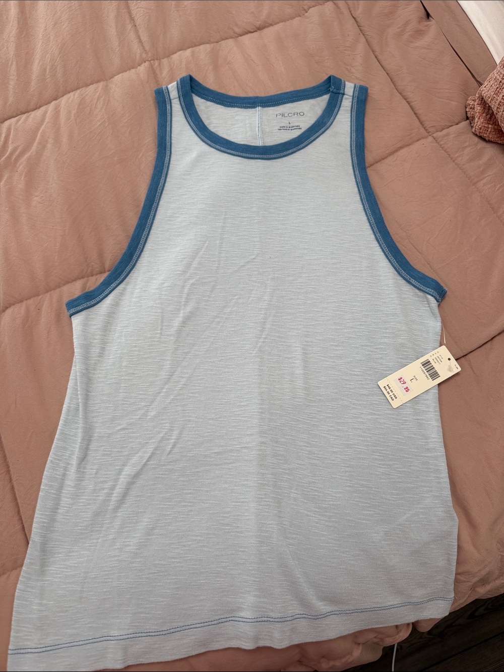 Pilcro Pale Blue Tank with Denim-Trimmed Edges
